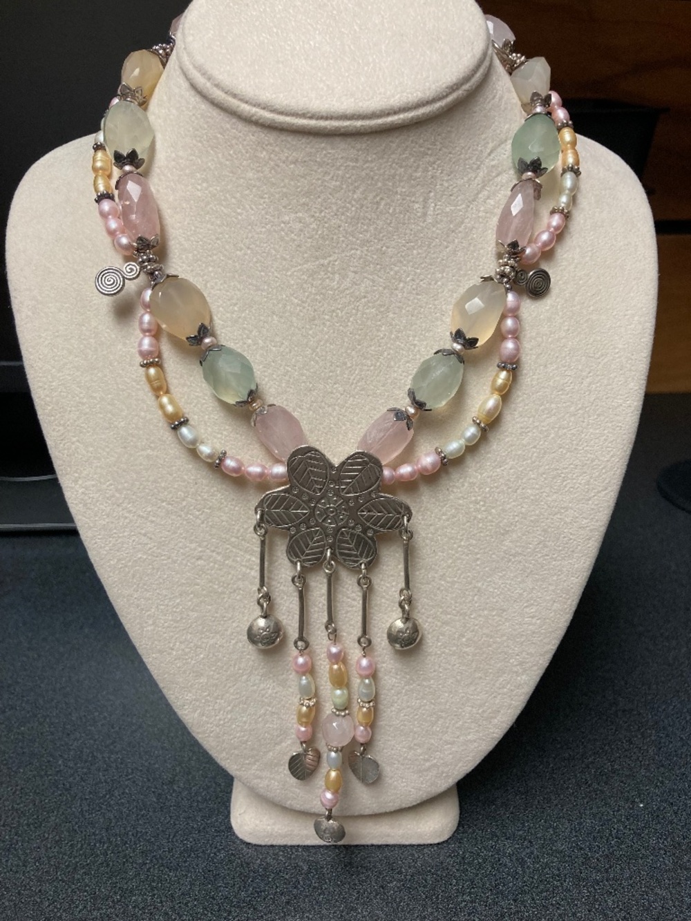 Sterling gemstone statement necklace with earrings